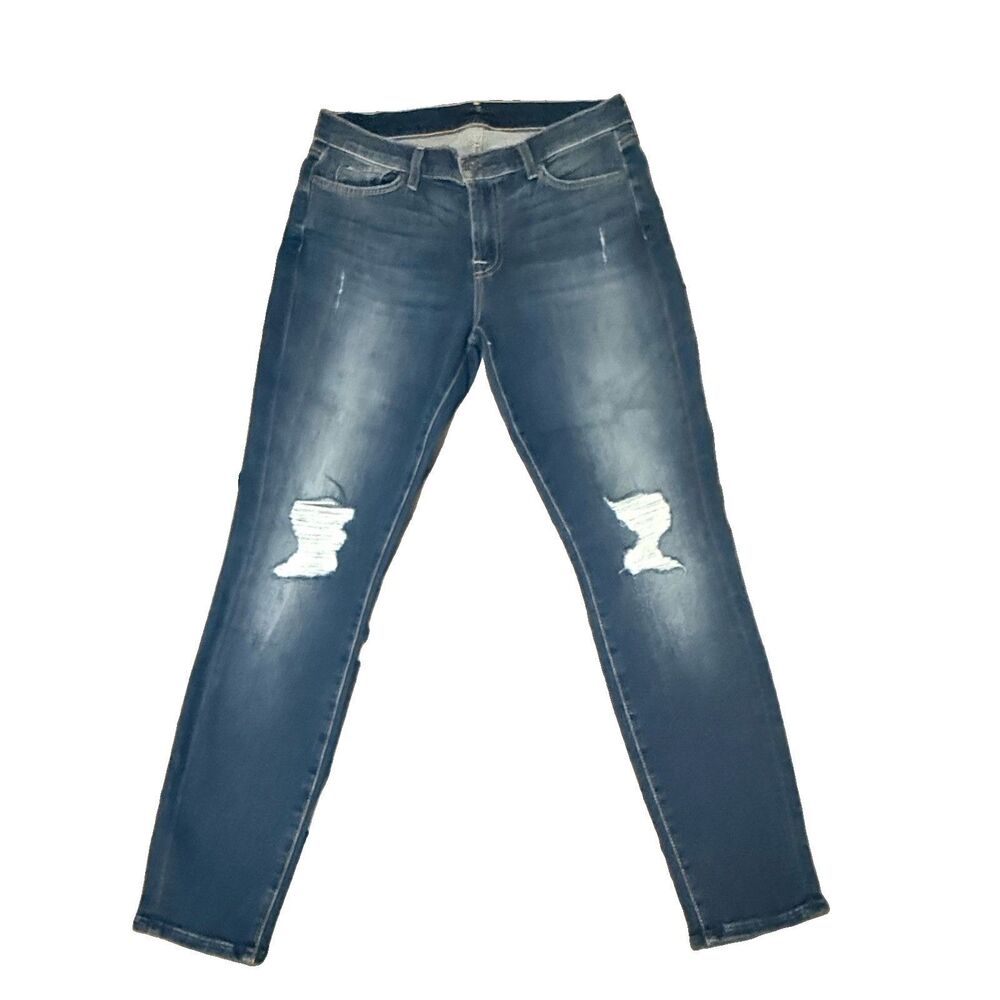 7 For All Mankind High Waist Skinny Blue Jeans Distressed Women's Size 30